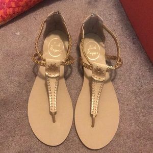NWOT Jack Roger Gold and Brown Sandals